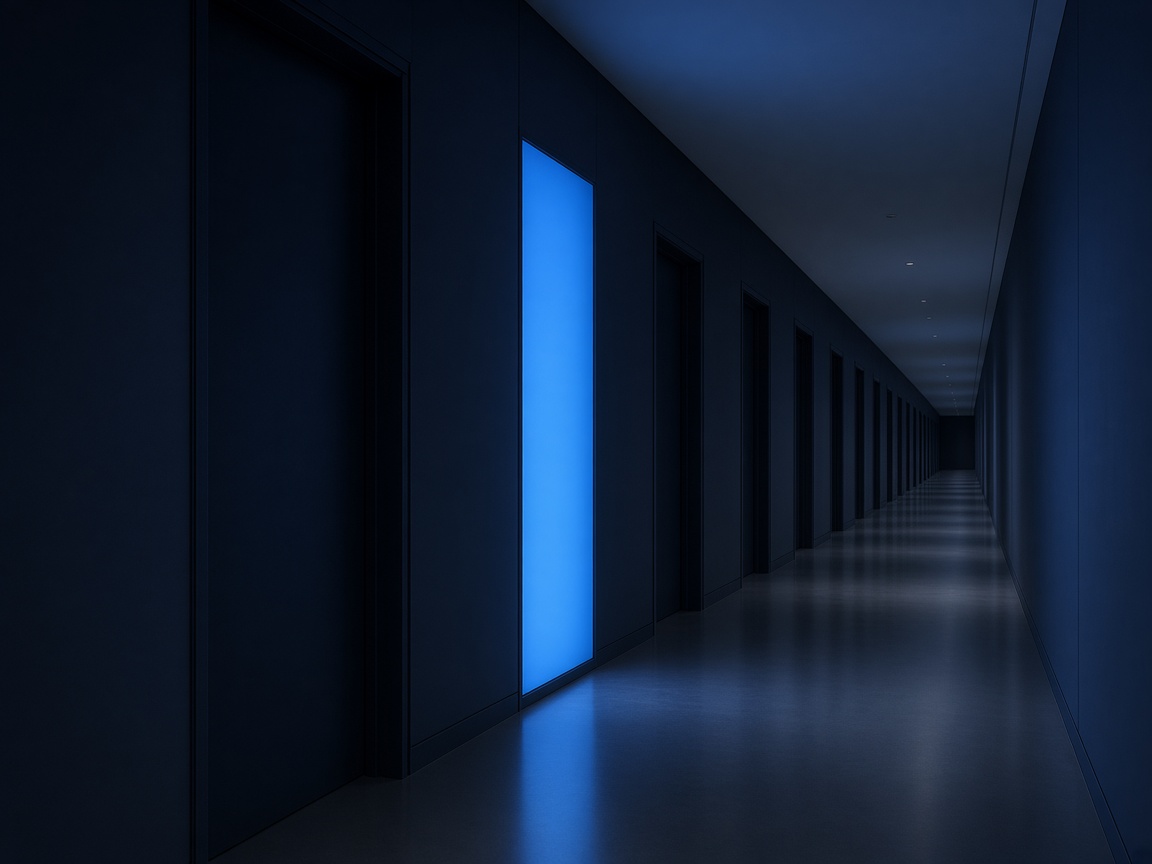 Abstract geometric clinic corridor in navy and azure